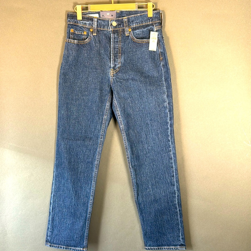 Straight-leg, high-rise, button fly, 25” petite, NWT, size 0P